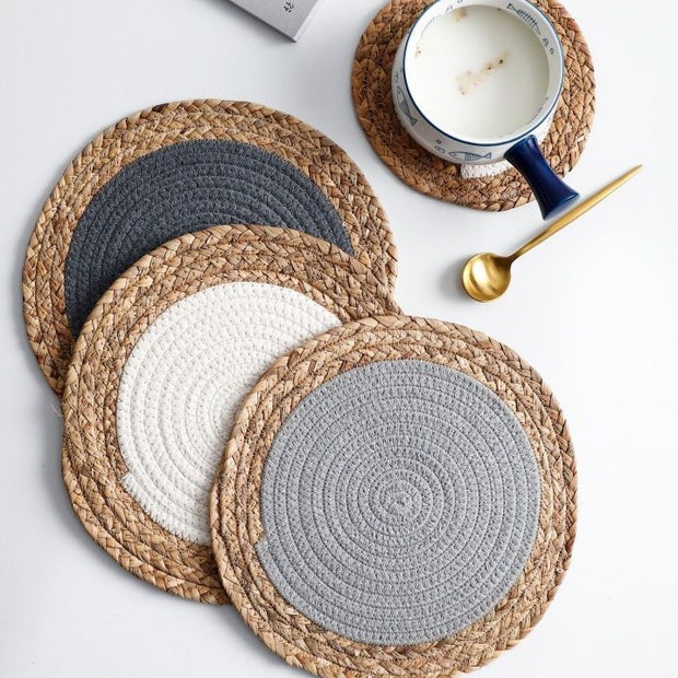 Handwoven Cotton Placemat with Straw Border