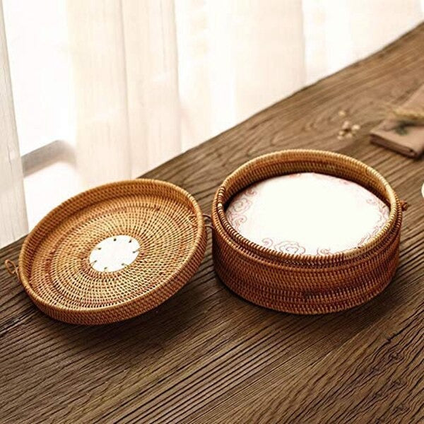 Handwoven Rattan Storage Box With Ceramic Lid| Baskets for Storage Shelves