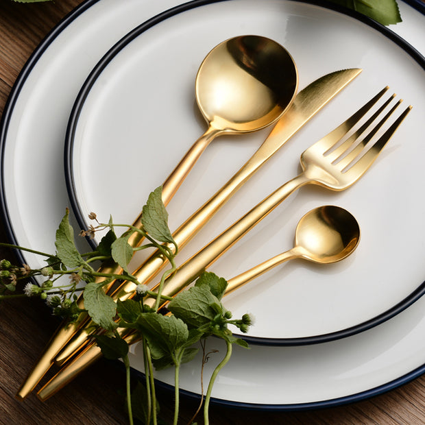 Minimalist Stainless Steel Gold Flatware Set | Kitchen dining