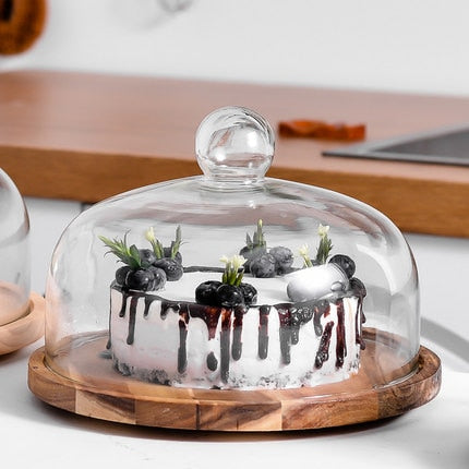 Acacia Wood Cake Stand with Glass Dome | Stores with home decor