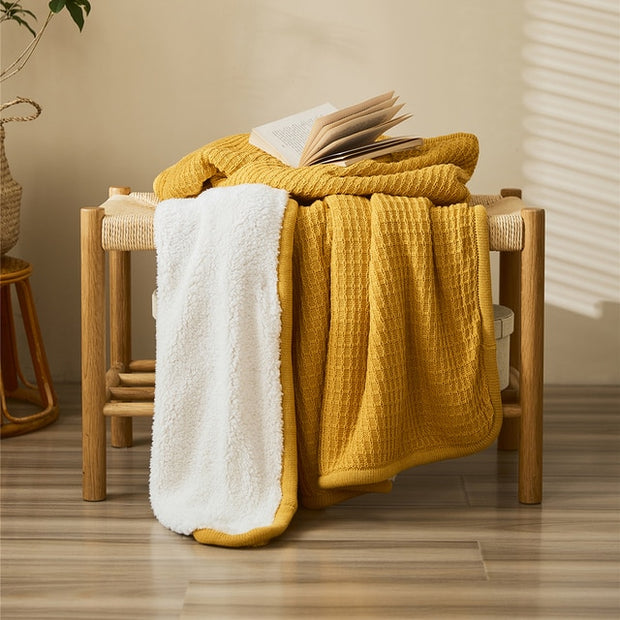 Waffle Knitted Sherpa Throw Blanket | Blankets fleece throws