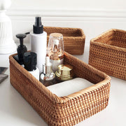 Handwoven Rectangular Rattan Basket | Baskets for Storage Shelves