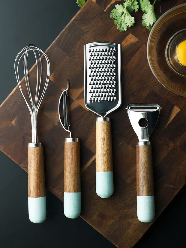 Wood and Stainless Steel Kitchen Tool Set | Kitchen utensils
