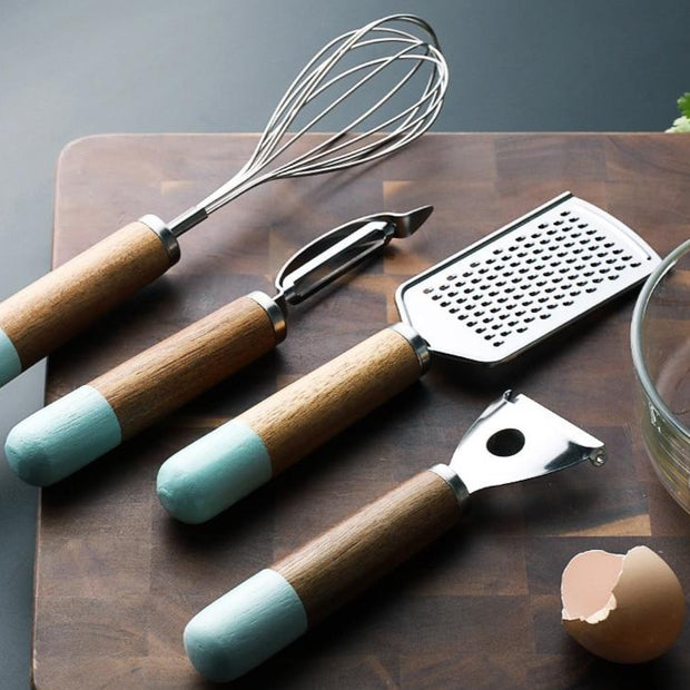 Wood and Stainless Steel Kitchen Tool Set | Kitchen utensils
