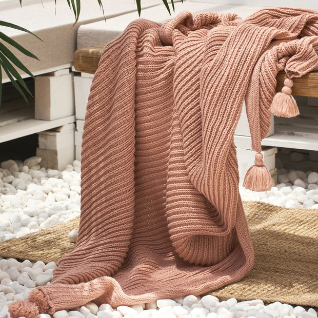 Stripe Knit Throw Blanket with Tassel | Blankets fleece throws