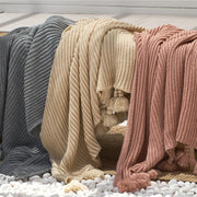 Stripe Knit Throw Blanket with Tassel | Blankets fleece throws