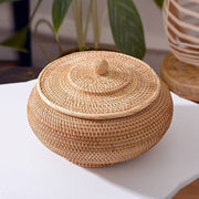 Hand-Woven Round Rattan Boxes with Lid | Baskets for Storage Shelves