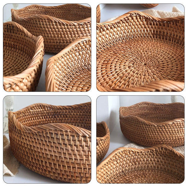 Handwoven Rattan Fruit Basket| Baskets for Storage Shelves