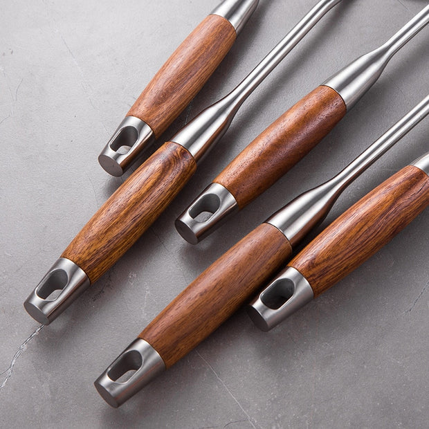 Stainless Steel Kitchen Spatula Set - Wood and Silver | Kitchen utensils