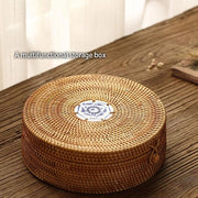 Handwoven Rattan Storage Box With Ceramic Lid| Baskets for Storage Shelves