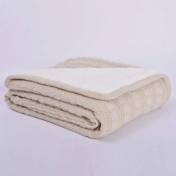 Warm Knitted Cotton Sherpa Lined Throw Blanket | Blankets fleece throws