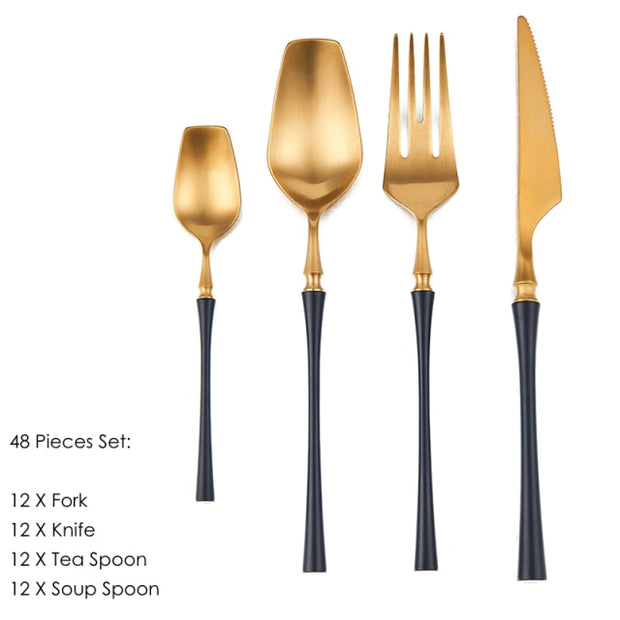 Eclectic Black and Gold Flatware Set | Kitchen dining