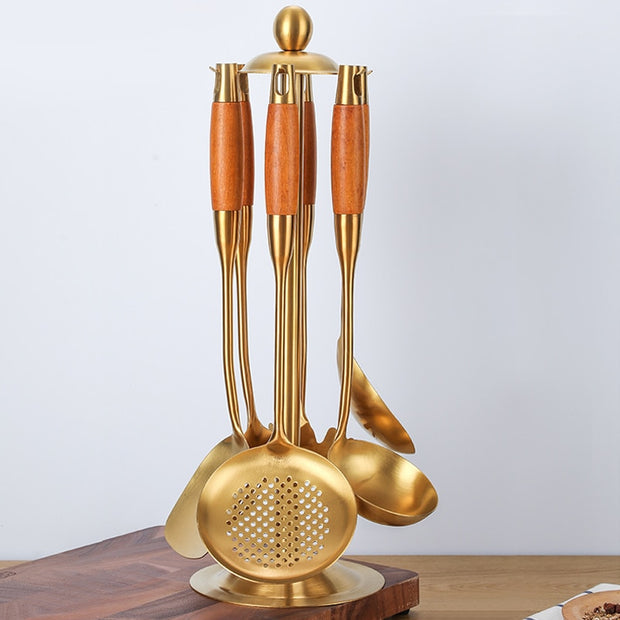 Kitchen Spatula Set - Wood and Gold | Kitchen utensils