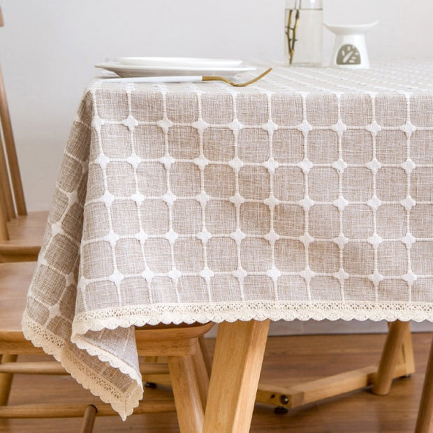 Lux Lace Selvage Embroidered Linen Tablecloth| Home decor for living room