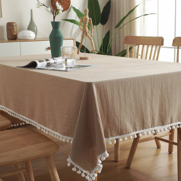 Pom Cotton Rectangular Tablecloth | Home decor for living room