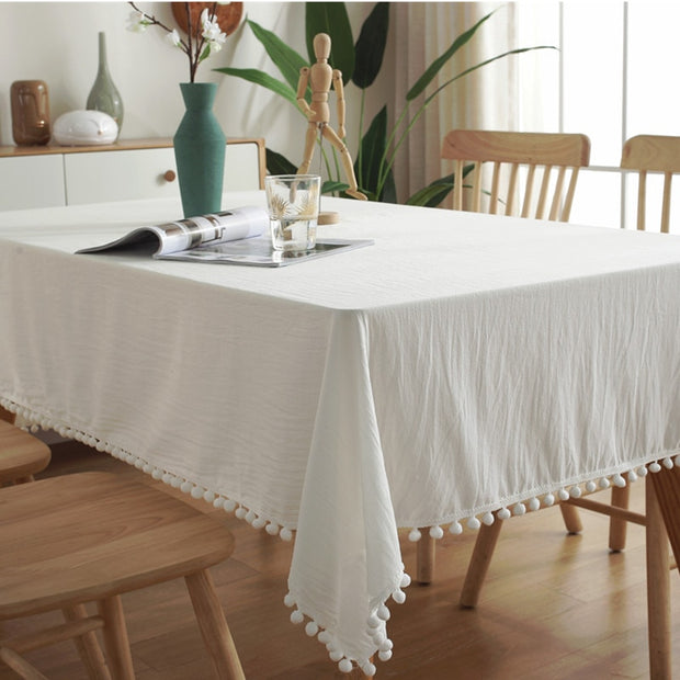 Pom Cotton Rectangular Tablecloth | Home decor for living room