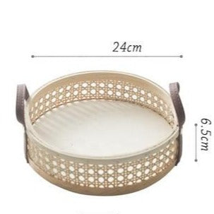 Handwoven Rattan Basket with Leather Handles | Bowls and baskets
