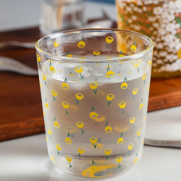 Retro Floral Print Glass Mug | Kitchen dining